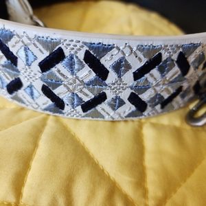 Beautiful Rebecca Minkoff Leather Embroidered Guitar Strap Blue White Silver 💙